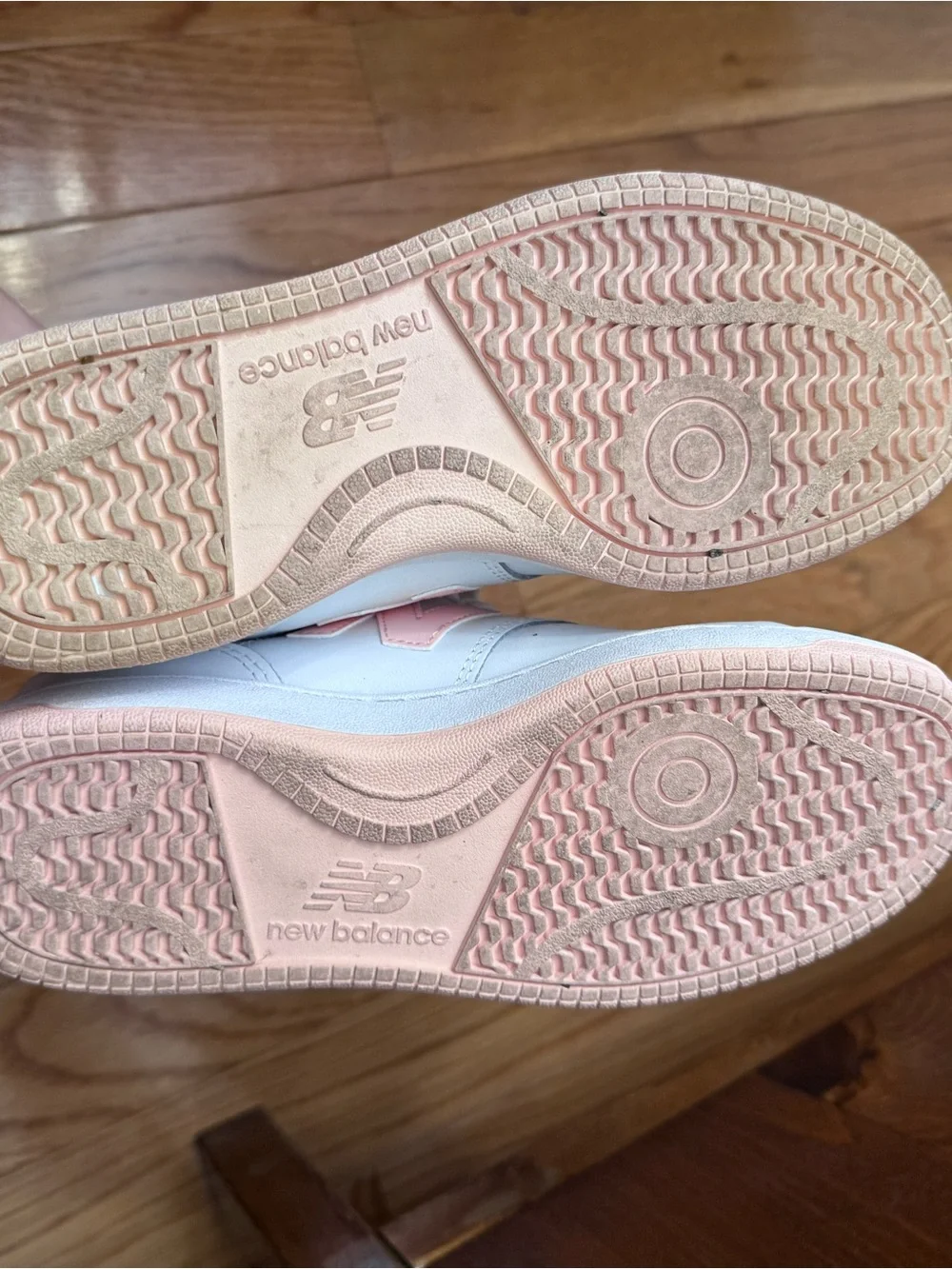 New Balance White & Light Pink Sneakers